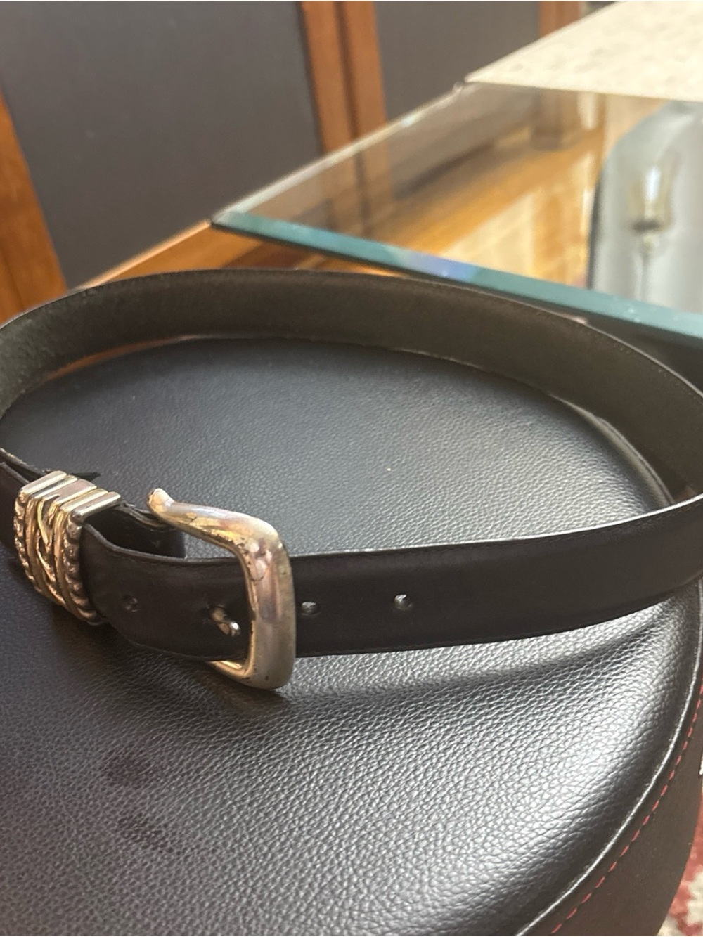 Black Leather Men's Belt with Silver Buckle VINTAGE,